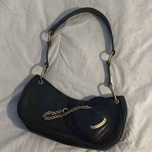 Juicy Couture Black Leather Baguette Shoulder Bag Purse Handbag